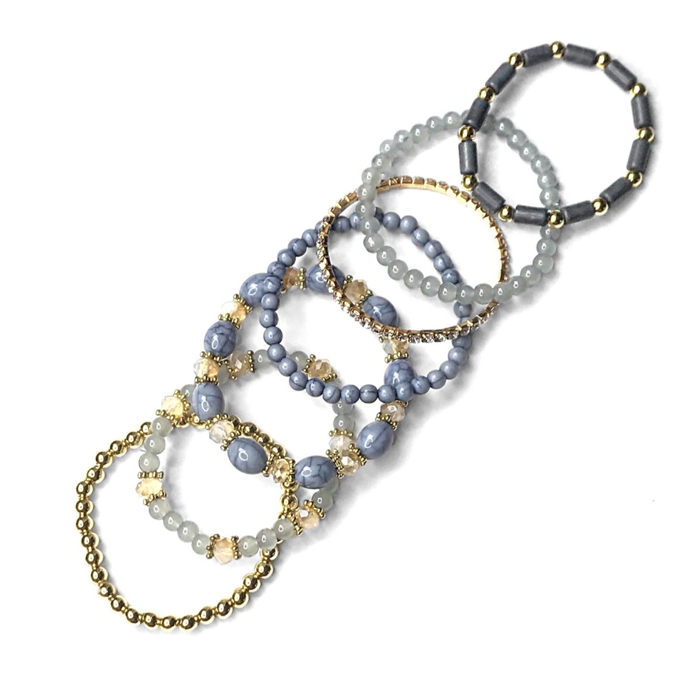 LAST 1!  Slate & Gold Toned Stacking  Bracelets w/Natural Hematite Oval Stones - Picture 3 of 5
